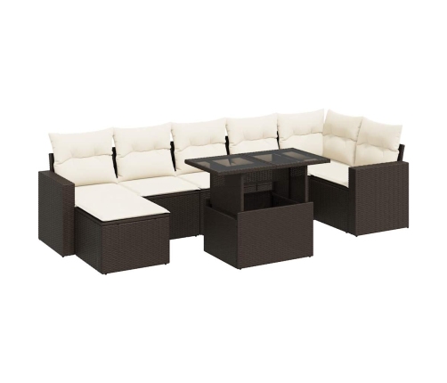 Set sofás de jardín 8 piezas y cojines ratán sintético marrón