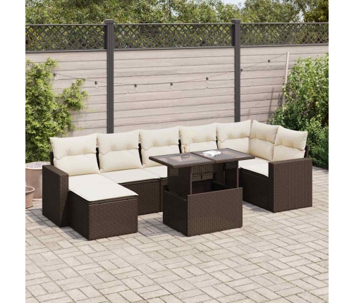 Set sofás de jardín 8 piezas y cojines ratán sintético marrón