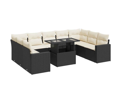 Set de sofás de jardín y cojines 10 pzas ratán sintético negro