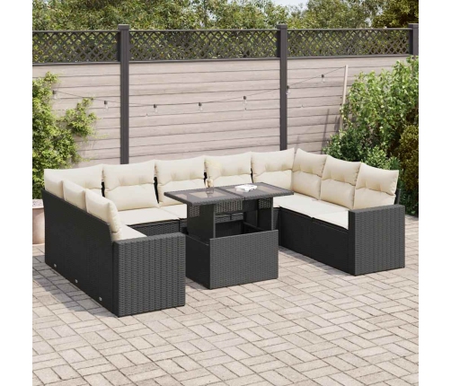 Set de sofás de jardín y cojines 10 pzas ratán sintético negro