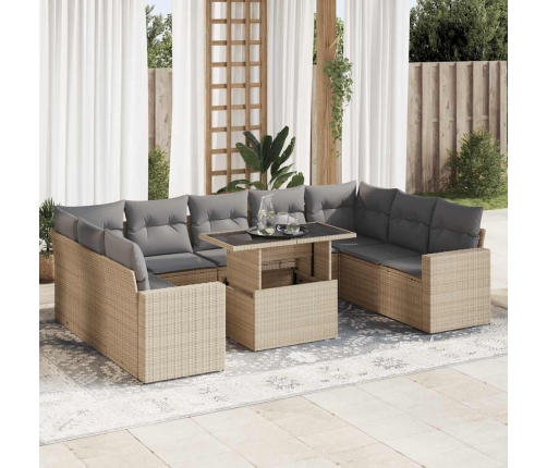 Juego de sofás jardín con cojines beige 10 pzas ratán sintético