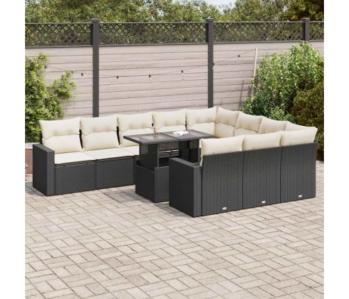 Set de sofás de jardín 11 pzas y cojines ratán sintético negro