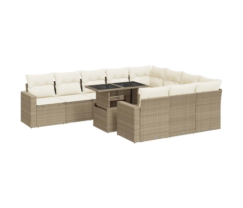 Set de sofás de jardín 11pzas con cojines ratán sintético beige