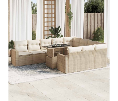 Set de sofás de jardín 11pzas con cojines ratán sintético beige