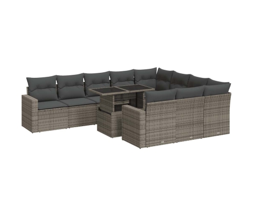 Set de sofás de jardín 11 pzas y cojines ratán sintético gris