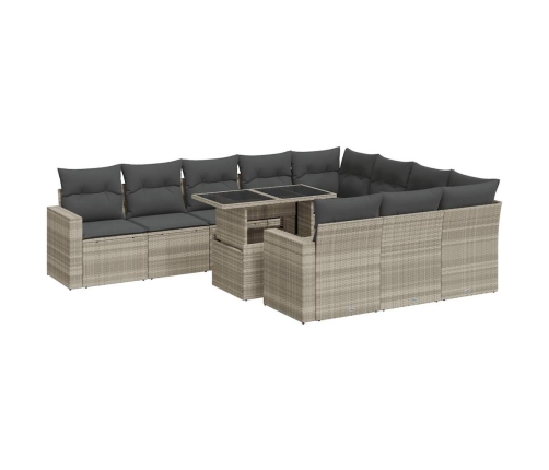 Set de sofás de jardín 11 pzas y cojines ratán sintético gris