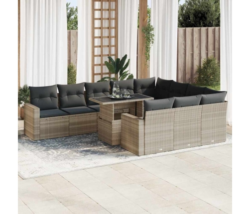 Set de sofás de jardín 11 pzas y cojines ratán sintético gris
