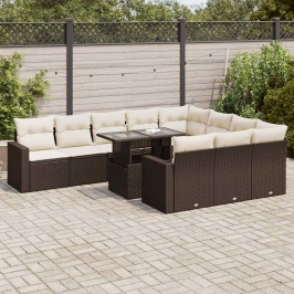 Set de sofás de jardín 11 pzas cojines ratán sintético marrón
