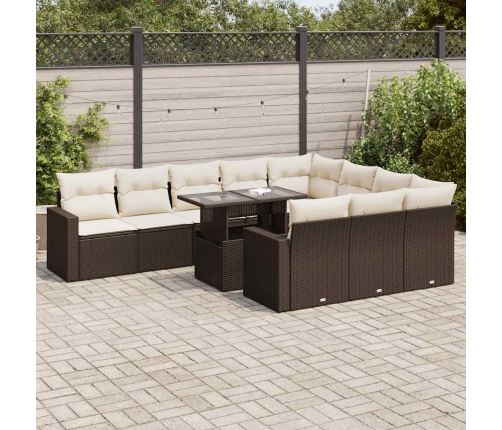 Set de sofás de jardín 11 pzas cojines ratán sintético marrón