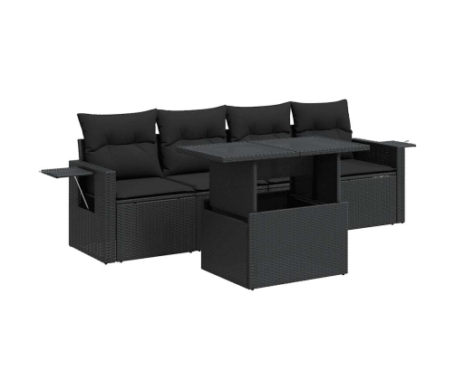 Set de muebles de jardín 5 pzas y cojines ratán sintético negro