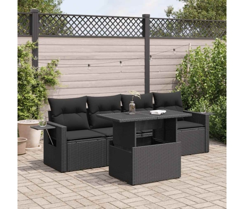 Set de muebles de jardín 5 pzas y cojines ratán sintético negro
