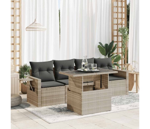 Set de sofás jardín y cojines 5 pzas ratán sintético gris claro