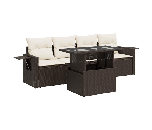 Set comedor de jardín 5 piezas y cojines ratán sintético marrón