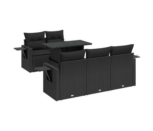 Set de sofás de jardín 6 piezas y cojines ratán sintético negro