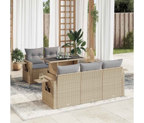 Juego de sofás jardín con cojines 6 pzas ratán sintético beige