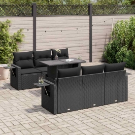 Set de sofás de jardín 7 pzas con cojines ratán sintético negro