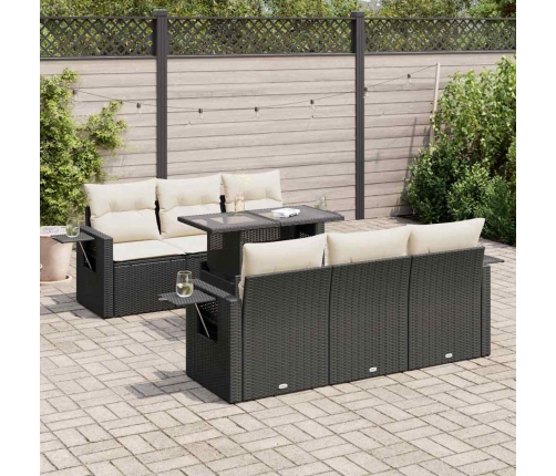 Set de sofás de jardín 7 pzas con cojines ratán sintético negro