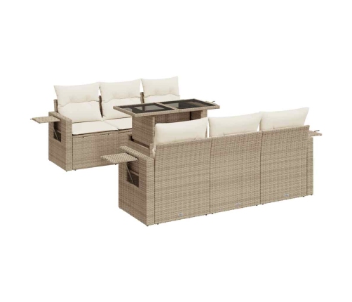 Set sofás de jardín 7 piezas y cojines ratán sintético beige