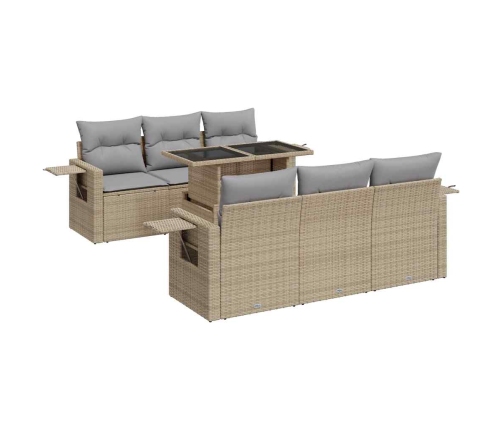 Set sofás de jardín 7 piezas y cojines ratán sintético beige