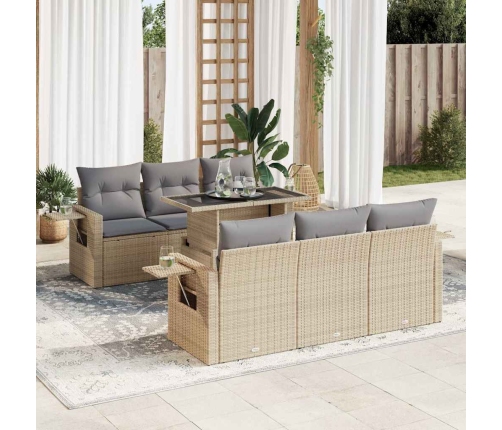 Set sofás de jardín 7 piezas y cojines ratán sintético beige