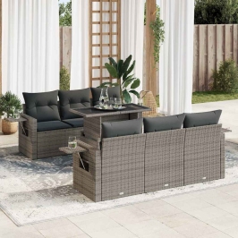 Set de sofás de jardín 7 pzas con cojines ratán sintético gris