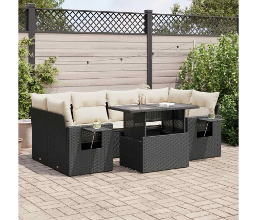 Set de sofás de jardín 7 pzas con cojines ratán sintético negro