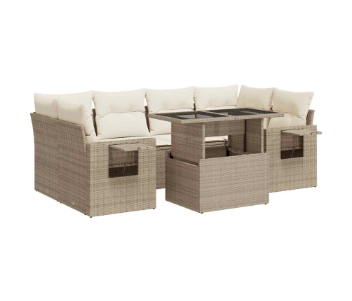 Set sofás de jardín 7 piezas y cojines ratán sintético beige