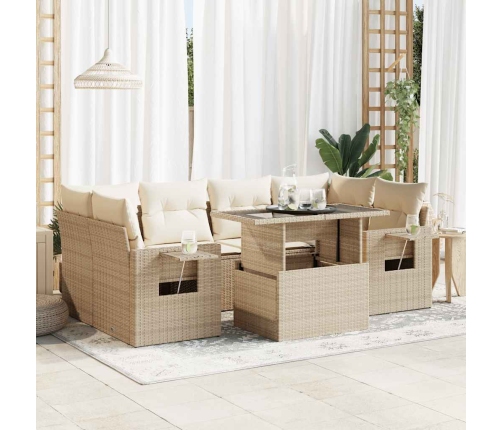 Set sofás de jardín 7 piezas y cojines ratán sintético beige