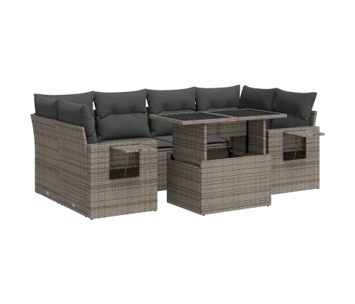 Set de sofás de jardín 7 pzas con cojines ratán sintético gris