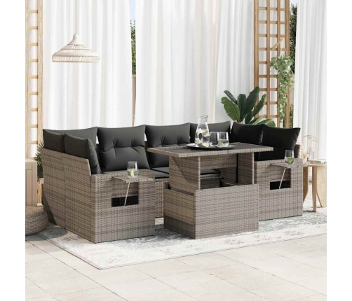 Set de sofás de jardín 7 pzas con cojines ratán sintético gris