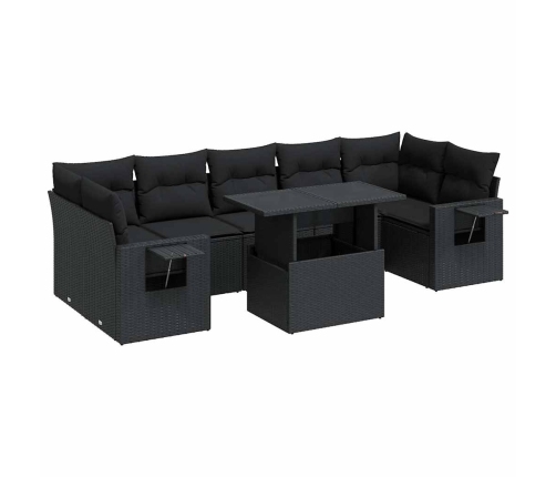 Set de sofás de jardín y cojines 8 piezas ratán sintético negro