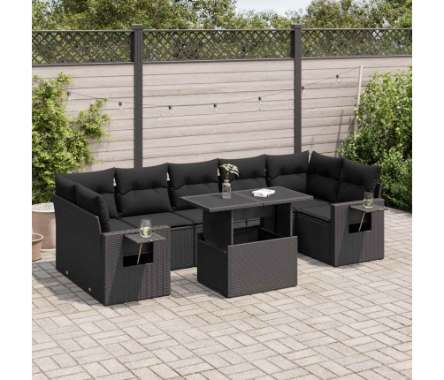 Set de sofás de jardín y cojines 8 piezas ratán sintético negro