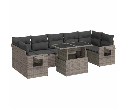 Set de sofás de jardín y cojines 8 piezas ratán sintético gris