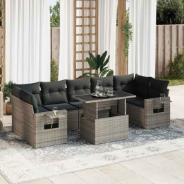 Set de sofás de jardín y cojines 8 piezas ratán sintético gris