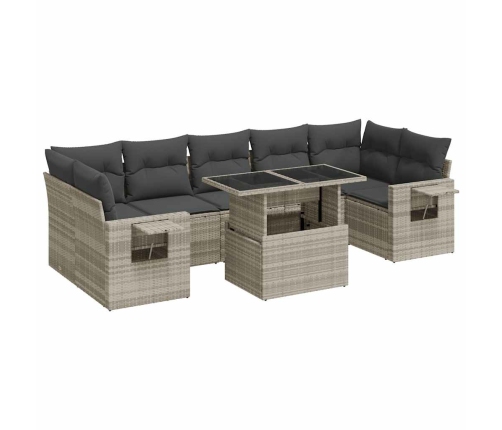 Set de sofás de jardín 8 pzas y cojines ratán sintético gris