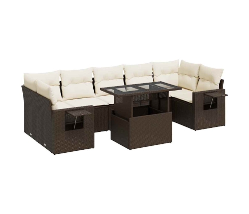 Set sofás de jardín 8 piezas y cojines ratán sintético marrón