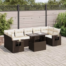 Set sofás de jardín 8 piezas y cojines ratán sintético marrón