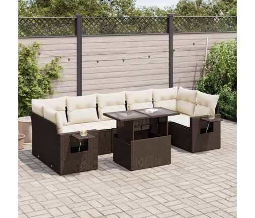 Set sofás de jardín 8 piezas y cojines ratán sintético marrón