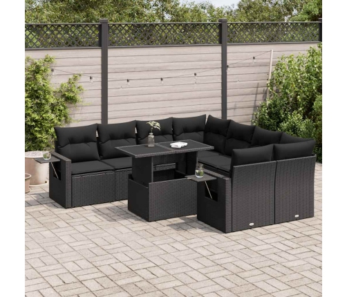 Set de sofás de jardín con cojines 9 pzas ratán sintético negro