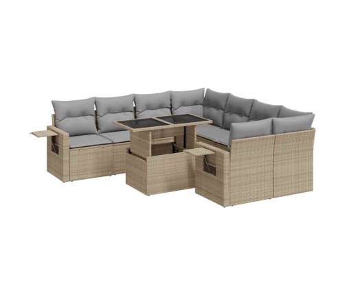 Set de sofás de jardín con cojines 9 pzas ratán sintético beige