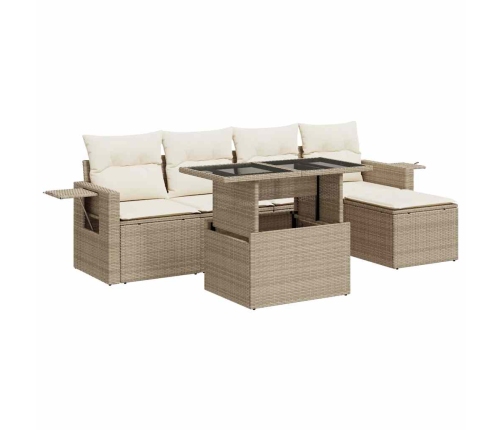 Juego de sofás jardín con cojines 6 pzas ratán sintético beige