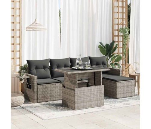Set de muebles de jardín 6 pzas y cojines ratán sintético gris