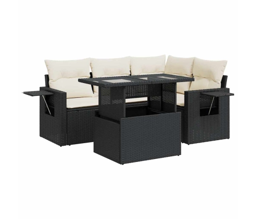 Set de muebles de jardín 5 pzas y cojines ratán sintético negro