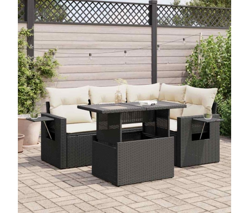 Set de muebles de jardín 5 pzas y cojines ratán sintético negro