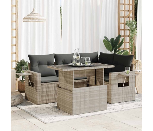 Set de sofás jardín y cojines 5 pzas ratán sintético gris claro