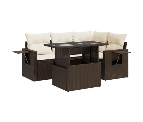 Set comedor de jardín 5 piezas y cojines ratán sintético marrón