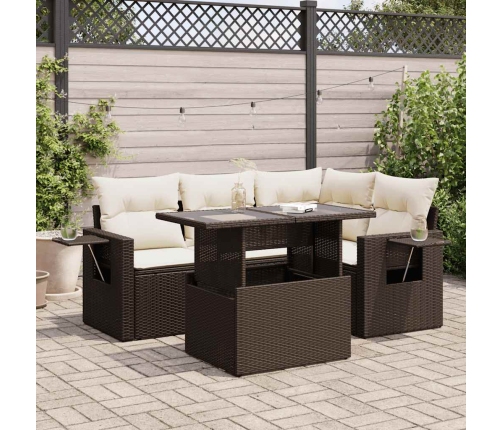 Set comedor de jardín 5 piezas y cojines ratán sintético marrón