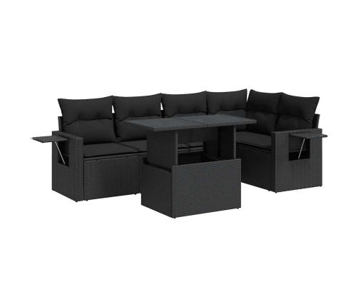 Set de sofás de jardín 6 piezas y cojines ratán sintético negro