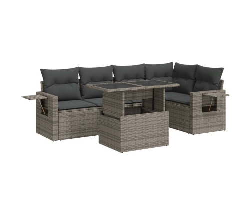 Set de muebles de jardín 6 pzas y cojines ratán sintético gris