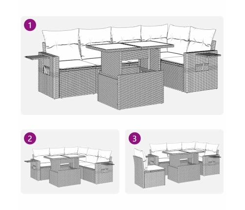 Set de muebles de jardín 6 pzas y cojines ratán sintético gris